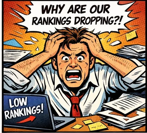 Frustrated marketer staring at falling rankings